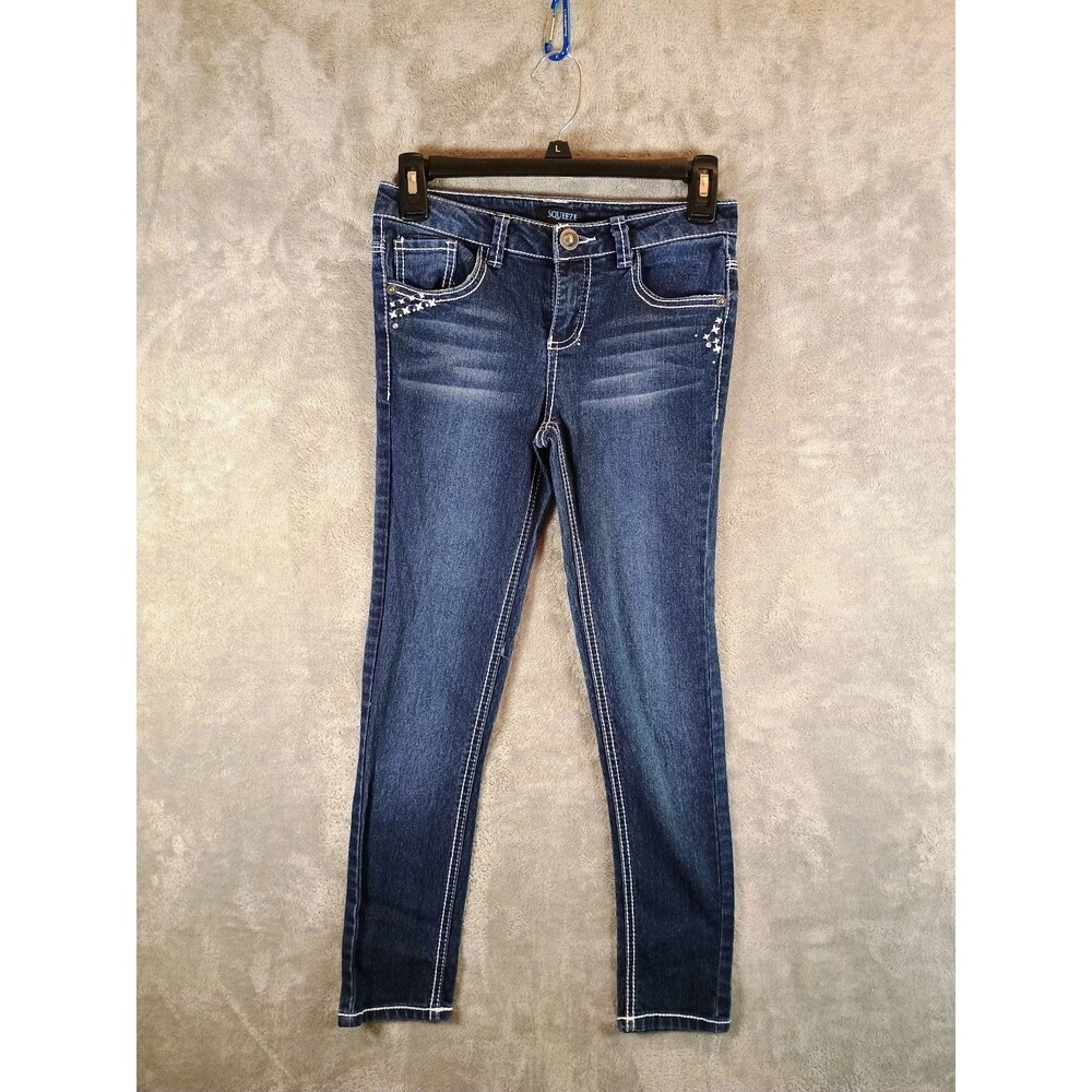 Squeeze Brand Girls Dark Denim Jeans Low Rise Skinny Leg Jeans Like New Sizes 10